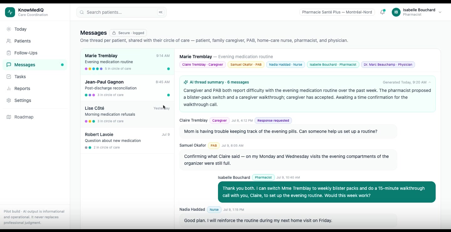Caregiver and care-team messaging using fictional demo data